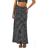 BLENCOT Womens Long Mesh Skirts Spring Boho Printed High Waisted A-Line Flowy Maxi Skirt for Beach Vacation