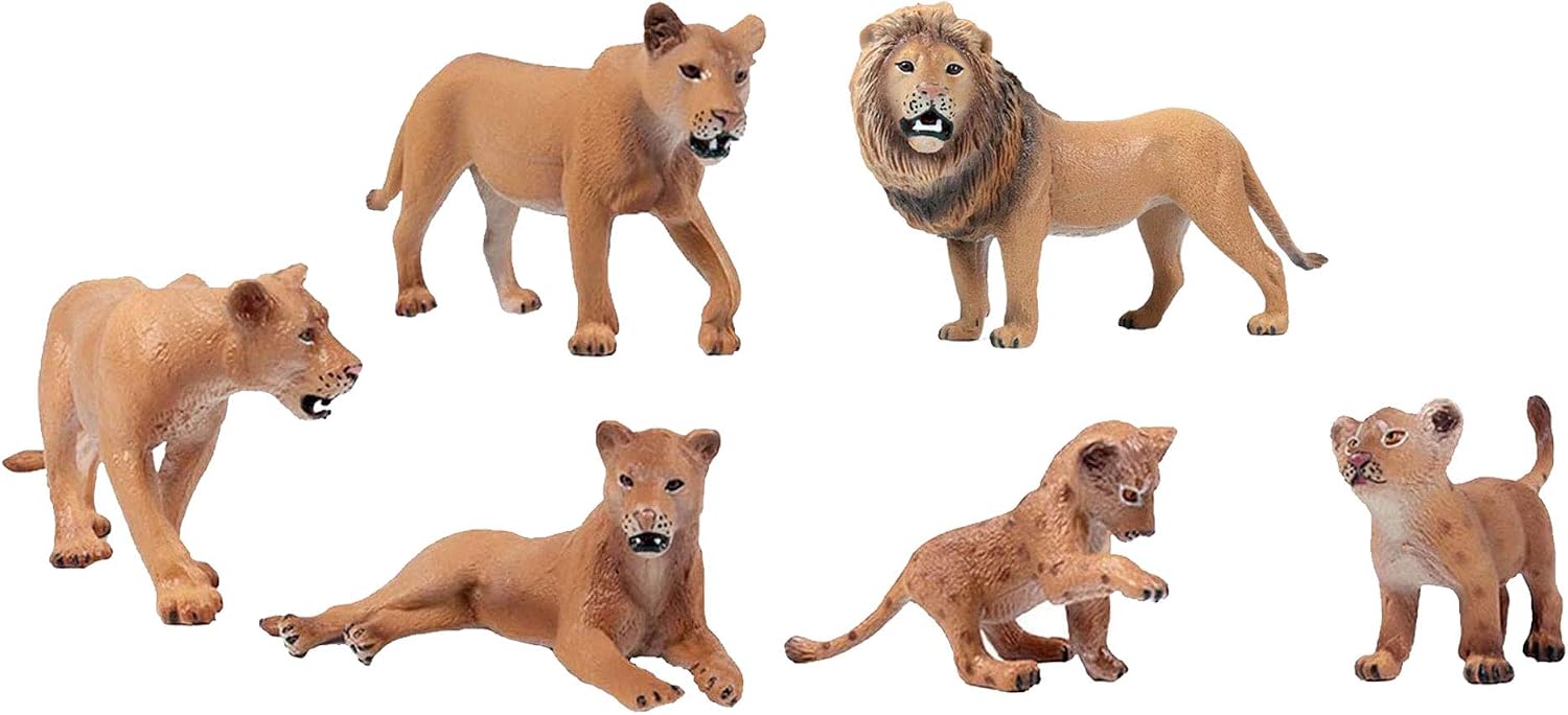 JOKFEICE Lion Toy 6pcs Realistic Wild Animal Figures, Plastic Jungle Animal Learning Educational Bath Toys