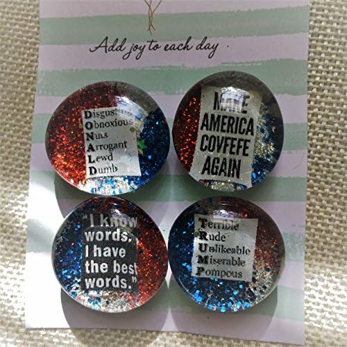 Set of 4 "Make America Covfefe Again" Red White and Blue Quote Magnets/Pins