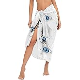 Jihqo Magic Evil Eye Beach Sarong Coverups for Women Swimsuit Wrap Swimwear Cover Up Sheer Dress, M
