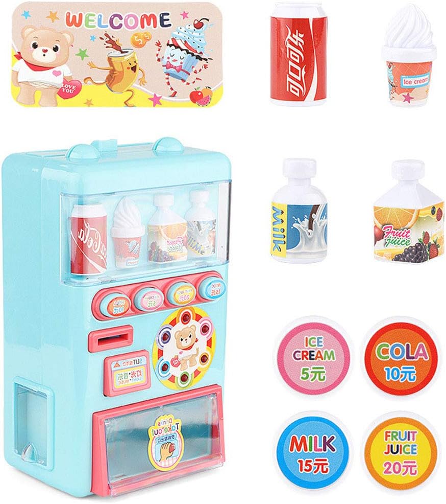 Vending Machine Toy for Kids Pretend Play Shopping Game Toys for Children of 3 And Up, with Light/Music/Drinks/Coin-Operating,Blue