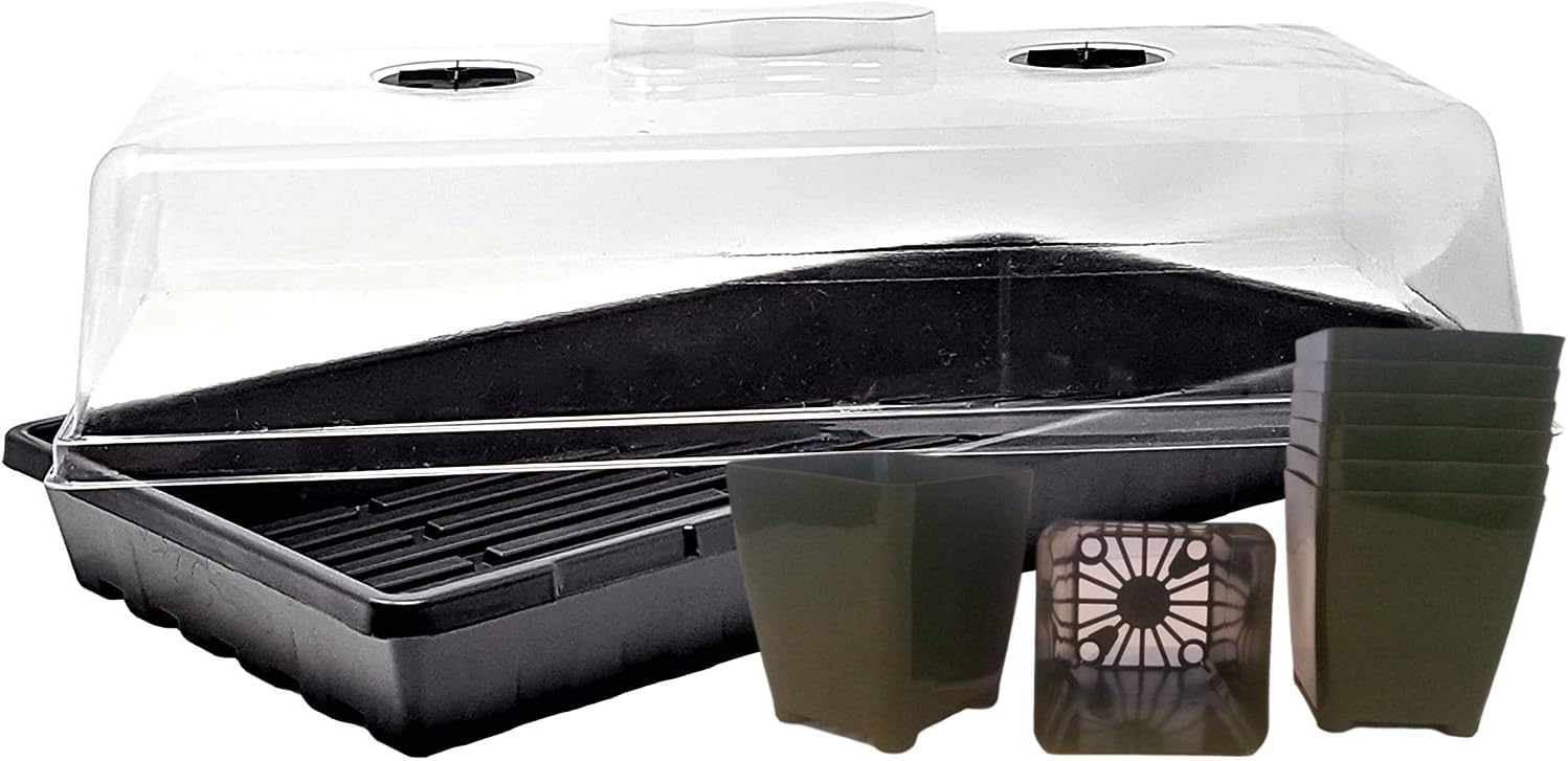 90 Square 3.25" x 3.25" x 3.75" Nursery Pots, 5 Heavy Duty 1020 Grow Trays, and 5 Tall Humidity Domes