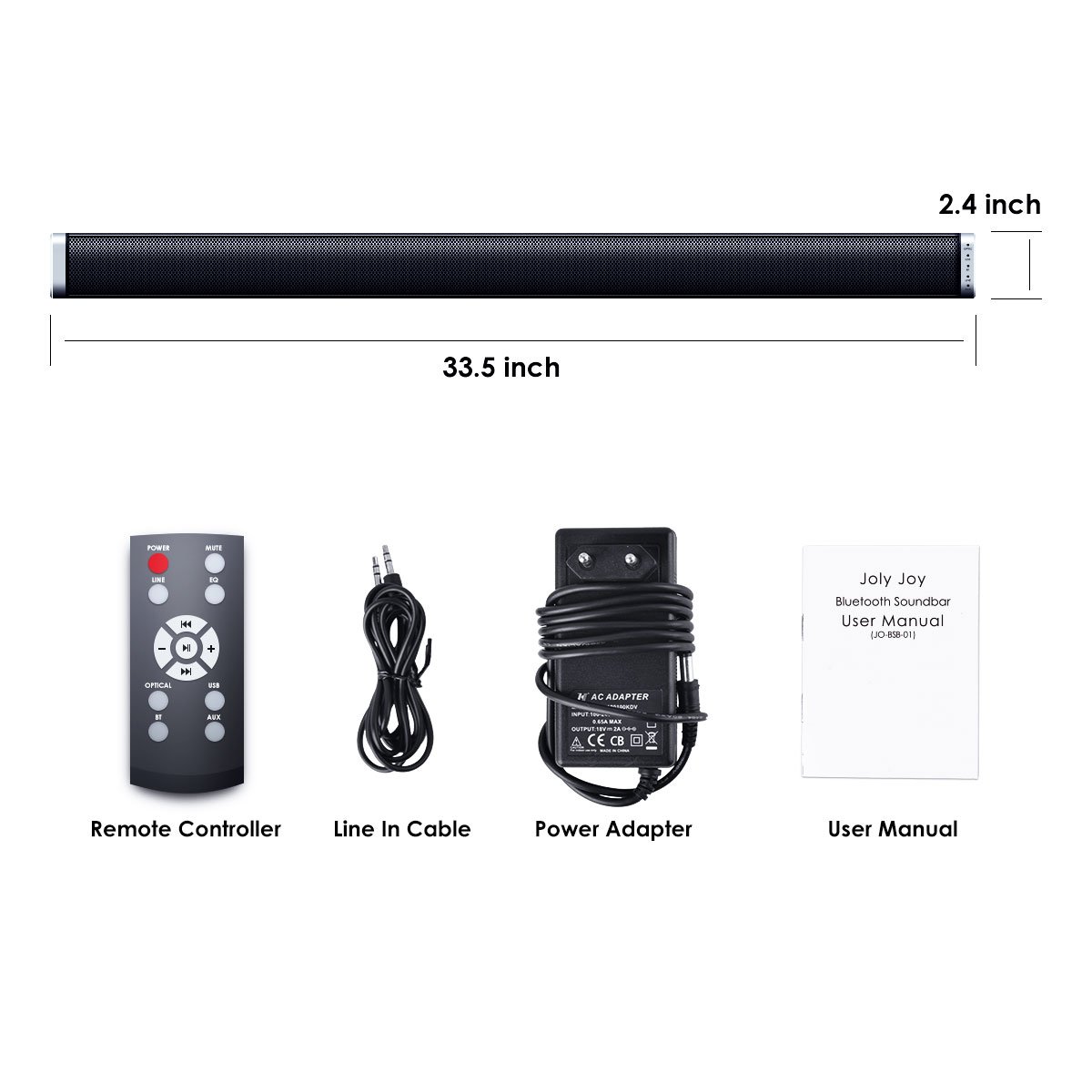 Soundbar, Joly Joy TV Sound Bar 30W Wireless Bluetooth Stereo Speaker 2.0-Channel Powerful Bluetooth Speaker with Remote Control for Indoor and Outdoor Party Sports