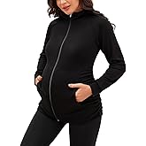 GINKANA Maternity Athletic Jackets Long Sleeve Sweatshirts Zip Up Tops Casual Pregnancy Running Workout Shirts with Pockets