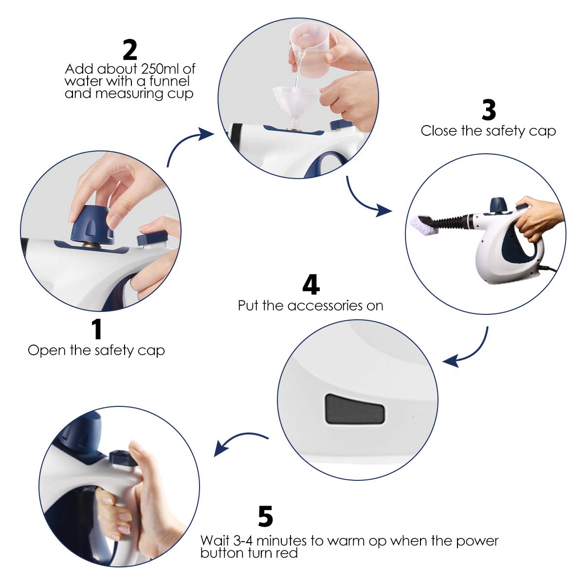 Handheld Pressurized Steam Cleaner with 9-Piece Accessory Set - Multi-Purpose and Multi-Surface All Natural, Chemical-Free Steam Cleaning for Home, Auto, Patio, More