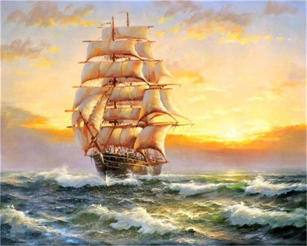DIY Oil Painting Paint by Numbers Kits for Adult Paint Color According to The Numbers on The Canvas 16x20 inch - Drawing with Brushes Christmas Decor(Without Frame) (Sailboat)