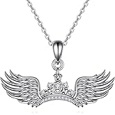 SDOPIR Angel Wings Necklace 925 Sterling Silver Guardian Angel Cubic Zirconia CZ Pendant Jewelry Gifts for Women