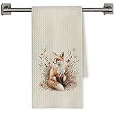Chicimln Floral Fox Kitchen Towels, Fox Gifts for Women Decorative Hand Towels for Bathroom, Rustic Cottagecore Forest Animal Dish Tea Towel Drying Cloth for Kitchen Decor, 16x24 Inch