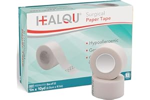 HEALQU Medical Tape Paper 12 Roll, 1"x10yd First Aid Tape for Surgical, Wound Care and First Aid Supplies - Conformable Breathable Microporous White Tape