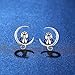 anewish Cute Cat and Moon 925 Sterling Silver Stud Earrings