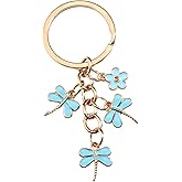 OTETTS Alloy Dragonfly Keychains Gifts for Women Flower Metal Enamel Key Car Purse Bags Charms Inspirational Gift Decor