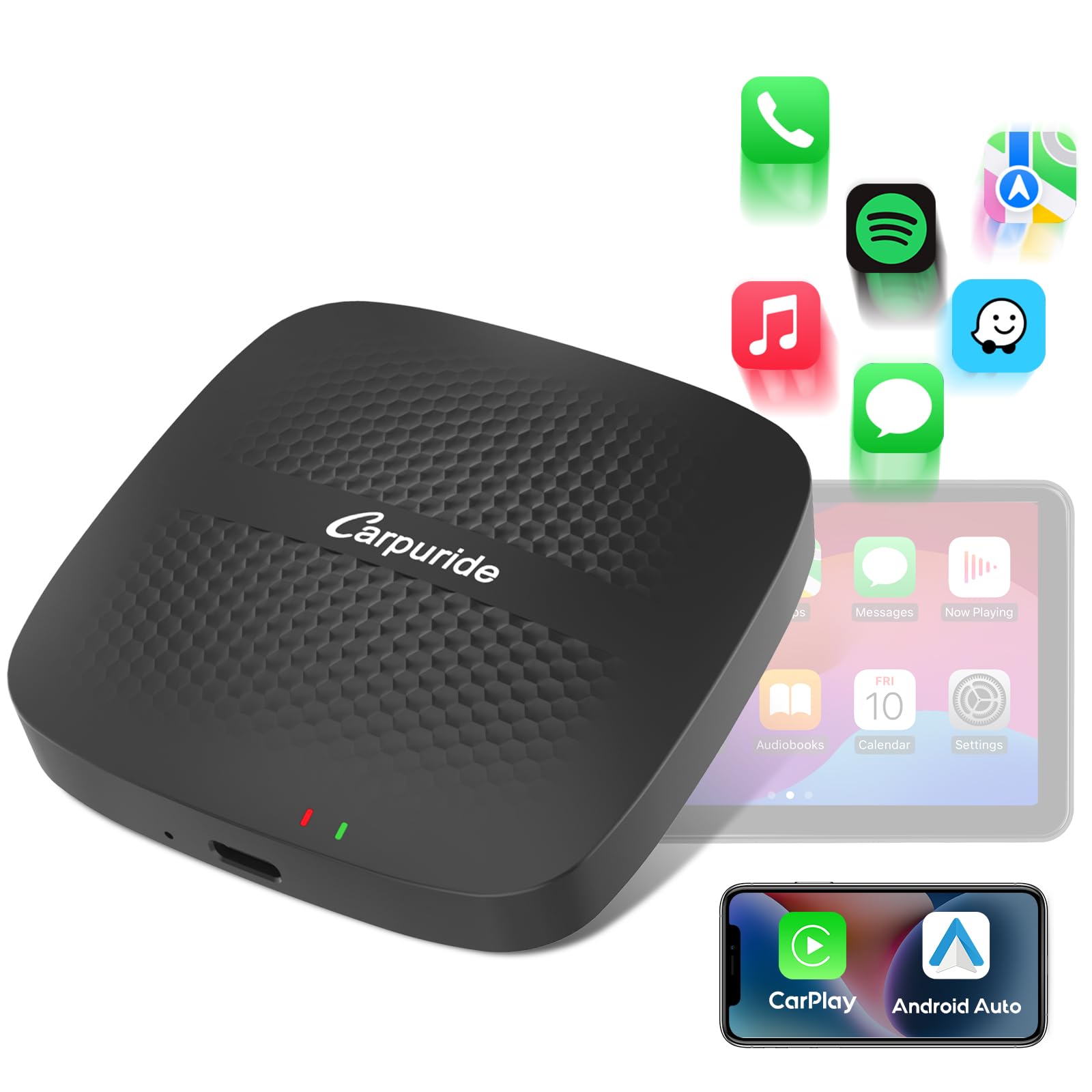 Carpuride Wireless Carplay Android Auto Wireless Adapter，Converts Factory Wired Car Play A-Auto to Adapters Dongle Magic Box for Cars Fit for Ap ple 10+ Android 11+ Phones