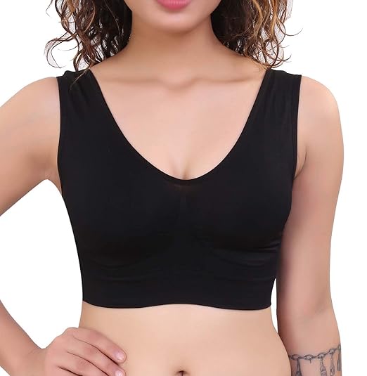 Buy PLUMBURY Women's Nylon Spandex Non Padded Sports Bra, Black at