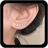 Aneneiceera Boho Crystal Ear Climber Earrings Rhinestone Crawler Stud Earrings Silver Cz Climbing Earrings Vintage Cluster Cz Earrings Jewelry for Women