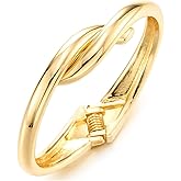 COOLSTEELANDBEYOND 18K Gold-Plated-Tone Twist Bangle Bracelet Elegant Hinged Clasp, Sleek Design, Cuff Bracelet, Fashion Jewelry