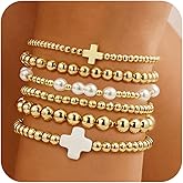 Fohufo Beaded Bracelets Gift Set for Women, 14K Gold Plated Layered Stackable Adjustable Bracelets Jewelry Gift Sets Stocking Stuffers