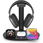 4 in 1 Wireless Charger with Headphone Stand Headset Holder & Station Dock for Apple Watch, AirPods Max/Pro/Pro 2/AirPods 4/ iPhone 16/15/14/13/12 LG, Samsung Galaxy, Huawei