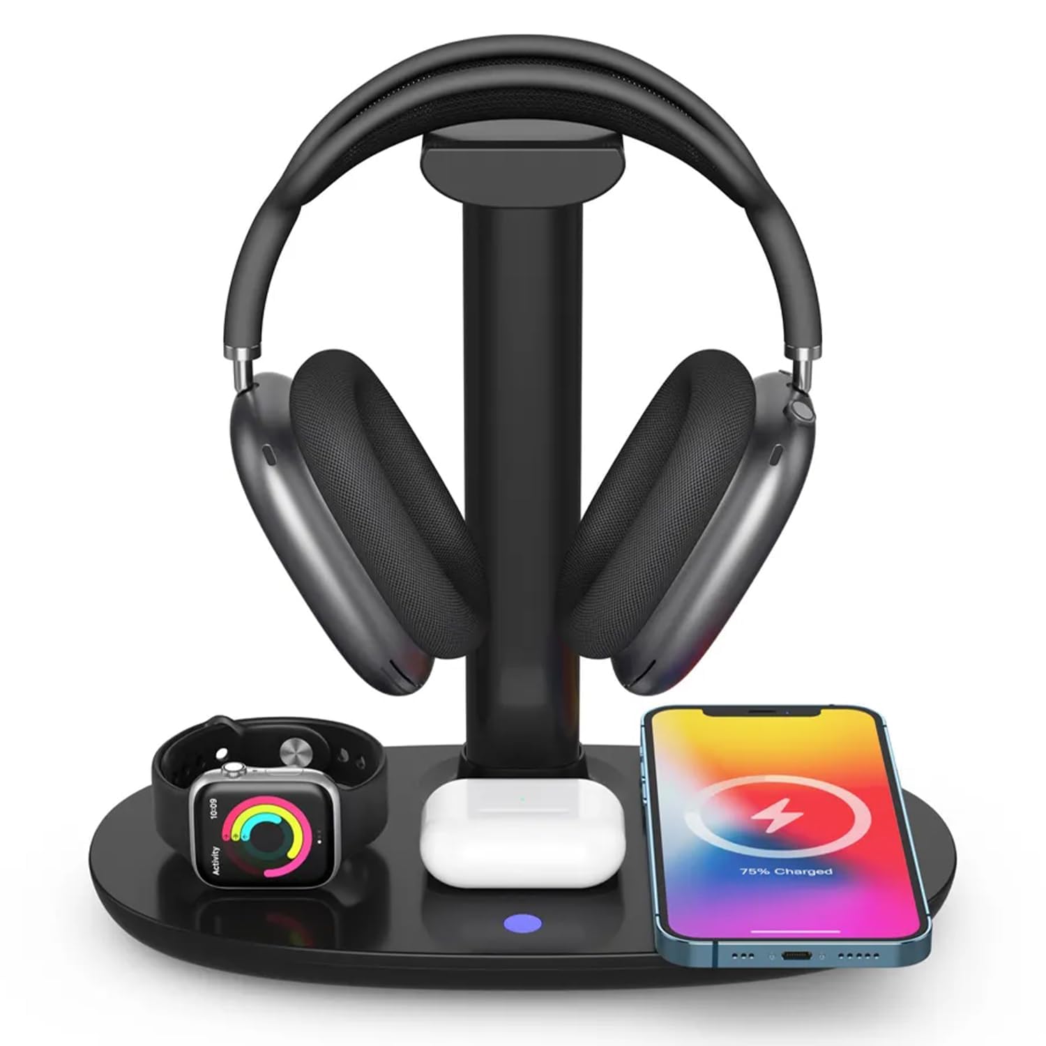 Photo 1 of 4 in 1 Wireless Charger with Headphone Stand Headset Holder & Station Dock for Apple Watch, AirPods Max/Pro/Pro 2/AirPods 4/ iPhone 16/15/14/13/12 LG, Samsung Galaxy, Huawei