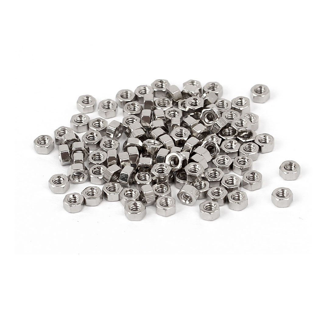 Sourcingmap M1.4 x 1.5mm Nickel Plated Hexagon Hex Nuts Fasteners Silver Tone 100PCS