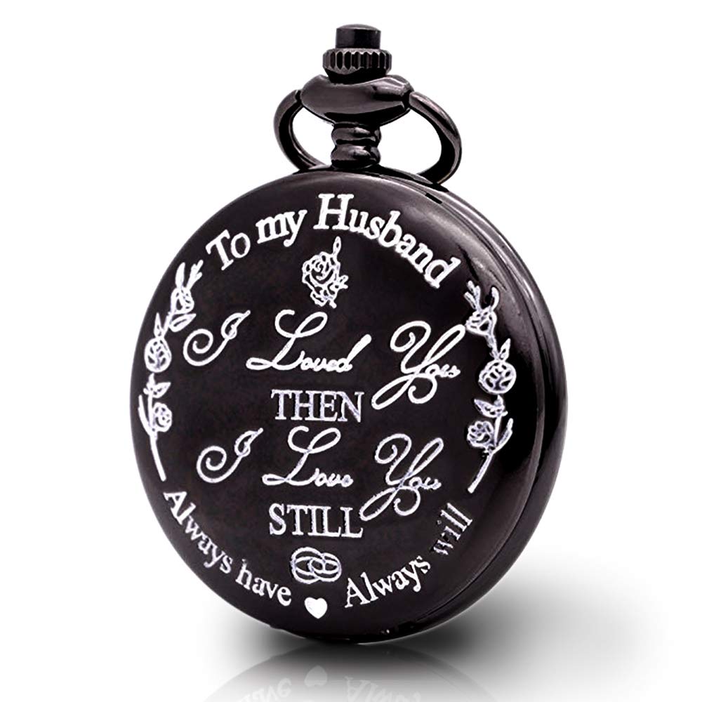 Vodock to My Husband Pocket Watch,Engraved Pocket Watch for Husband from Wife Gifts (Black)