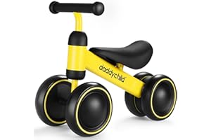DADDYCHILD Baby Balance Bike for 12-24 Month Toddler, Toys for 1 Year Old Kids, No Pedal Infant 4 Wheels Baby Walker, Ride On Toys for Boys & Girls, Best First Birthday Gifts Children (Yellow)