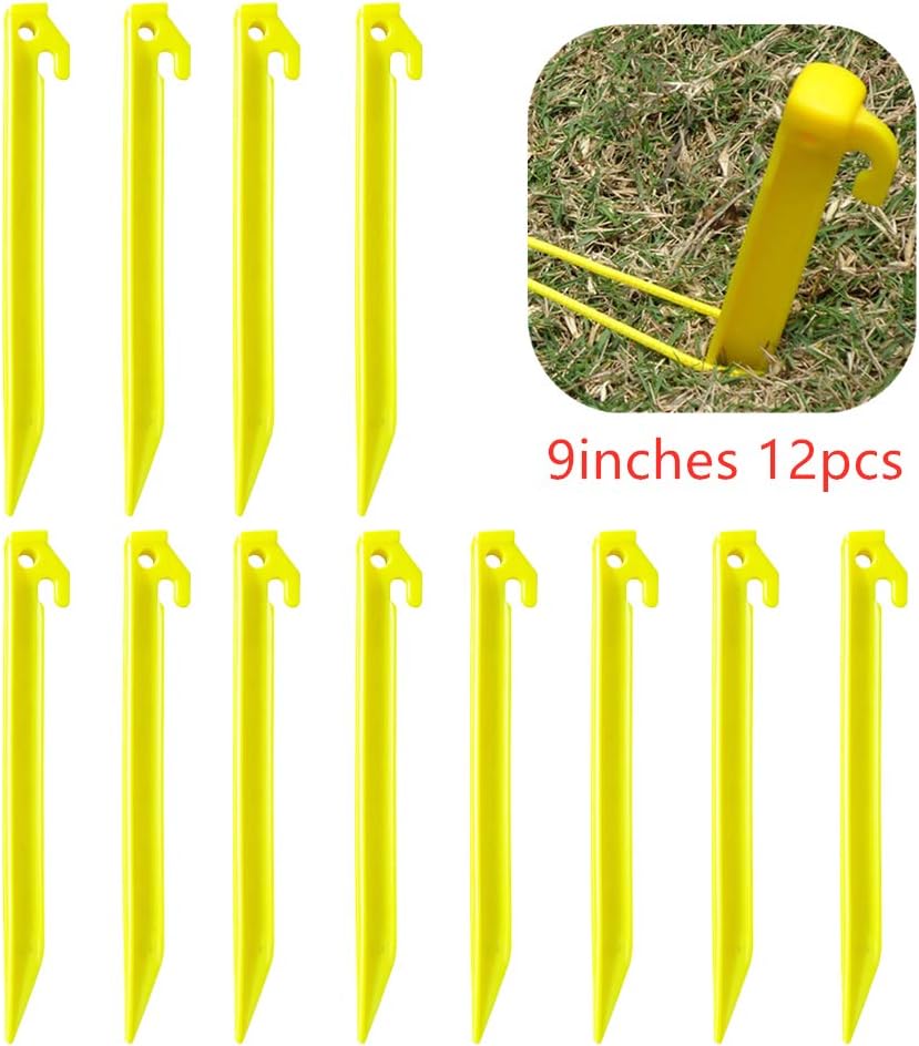 Airoads Tent Pegs Garden Stakes, 12 Pack Durable and Strong Plastic Tent Stakes for Beach Mat, Camping, Hiking, Garden