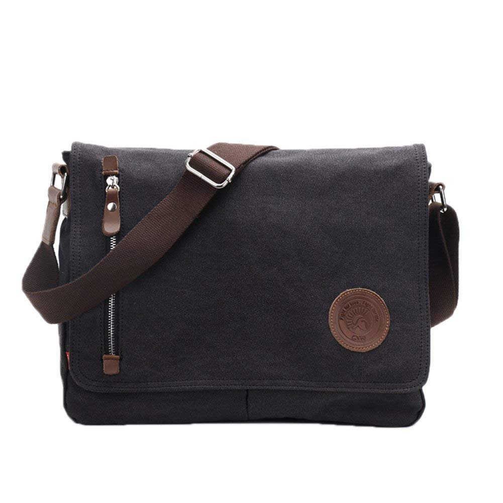 Laptop Bag 14 inch Mens Vintage Casual Fashion Canvas Messenger Bags Briefcase Crossbody Single Shoulder Bag ipad Bag Book Bag Satchel School Bag (Black)