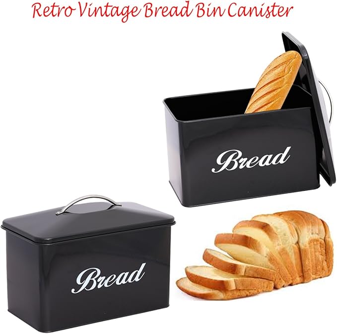 Vintage Retro Style Large Stainless Steel Bread Bin for Kitchen Storage