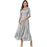 VCCICANY Tea Length Mother of The Bride Dresses for Women Lace Appliques Chiffon Long Formal Evening Gown with Sleeves