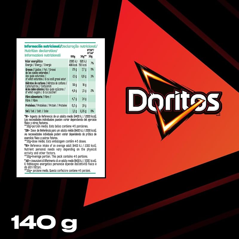 Chilli, Nachos con sabor picante a chilli, Producto de Aperitivo, bolsa individual, 140gr