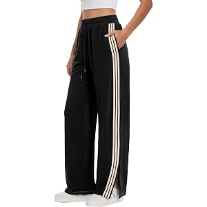 ANRABESS Women's Sweatpants Wide Leg Striped Track Pants | Straight Leg High Elastic Drawstring Waist Sweat Pants & Pockets,S