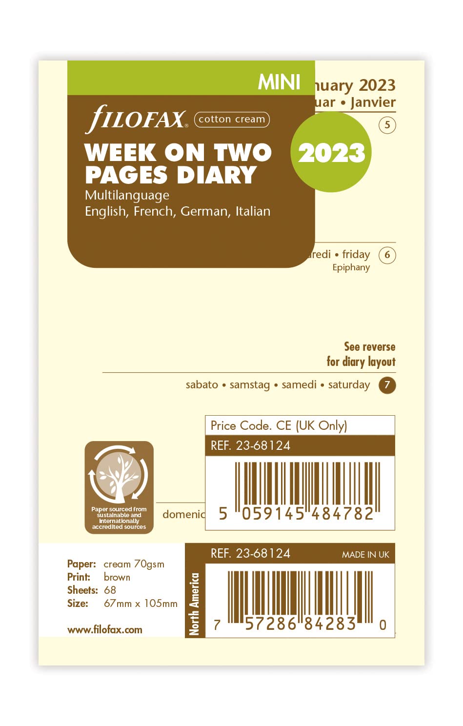 Filofax Mini week on two pages 4 language cotton cream 2023 diary