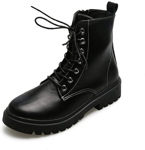 Amazon Qiage ブーツ 大きいサイズ レディース ショートブーツ 編み上げブーツ 大きいサイズ レースアップブーツ 幅広 甲高 ローヒール 3 5cm 履きやすい レースアップ ブラック 黒 サイドジップ ジッパー バイク 通勤 通学 おしゃれ ブーツ ブーティ