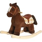 Rock My Baby Rocking Horse for Toddlers 18M+, Dark Brown Plush Ride-On Horse Toy with Realistic Galloping Sounds, Upgraded Wooden Rocker for Boys and Girls