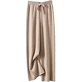 Women's 100% Merino Wool Knit Pants Fall Winter Soft Casual Wide Leg Pants with Drawstring Elastic Waistband