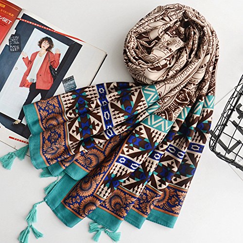 SUNBABY Women Boho Shawl Beach Towels Rectangle Cotton Scarf Travel Sarong Wrap Swimwear Cover Up Beach Mats (Coffee Cashew) - Thumbnail 5