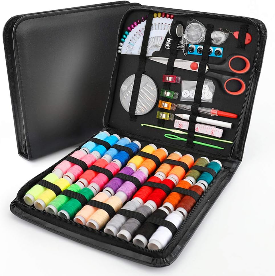 WIOR Sewing Kit for Adults, 112pc Deluxe Sewing Supplies Set with PU Case, 30 XL Thread Spools, Best for Beginners- Traveller, Perfect Birthday Gifts for Women & Suitable for DIY and Emergency Use