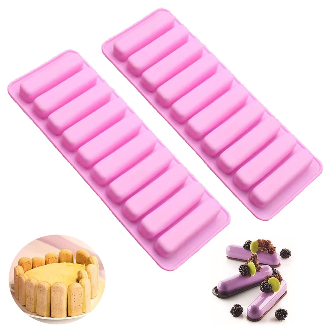Bamutu Long Strips Chocolate Silicone Mould Finger Shape Cookie Molds 2 PCS-10 Cavity Chocolate Rectangular Cereal Bar Molds Food Grade Ice Silicone Mold Homemade Candy Bake Ware Baking Tools
