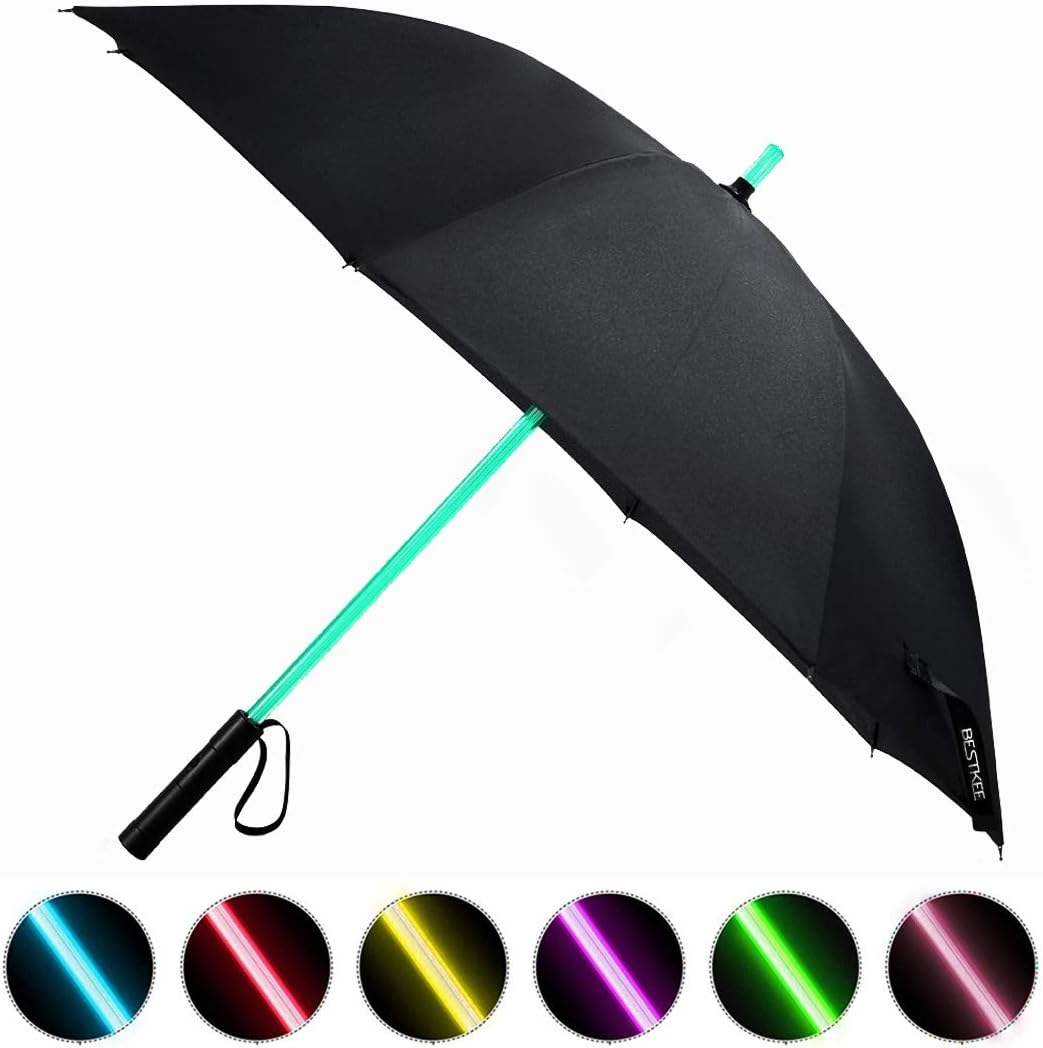 BESTKEE Lightsaber Umbrella LED Light up Golf Umbrellas with 7 Color Changing On The Shaft/Built in Torch at Bottom