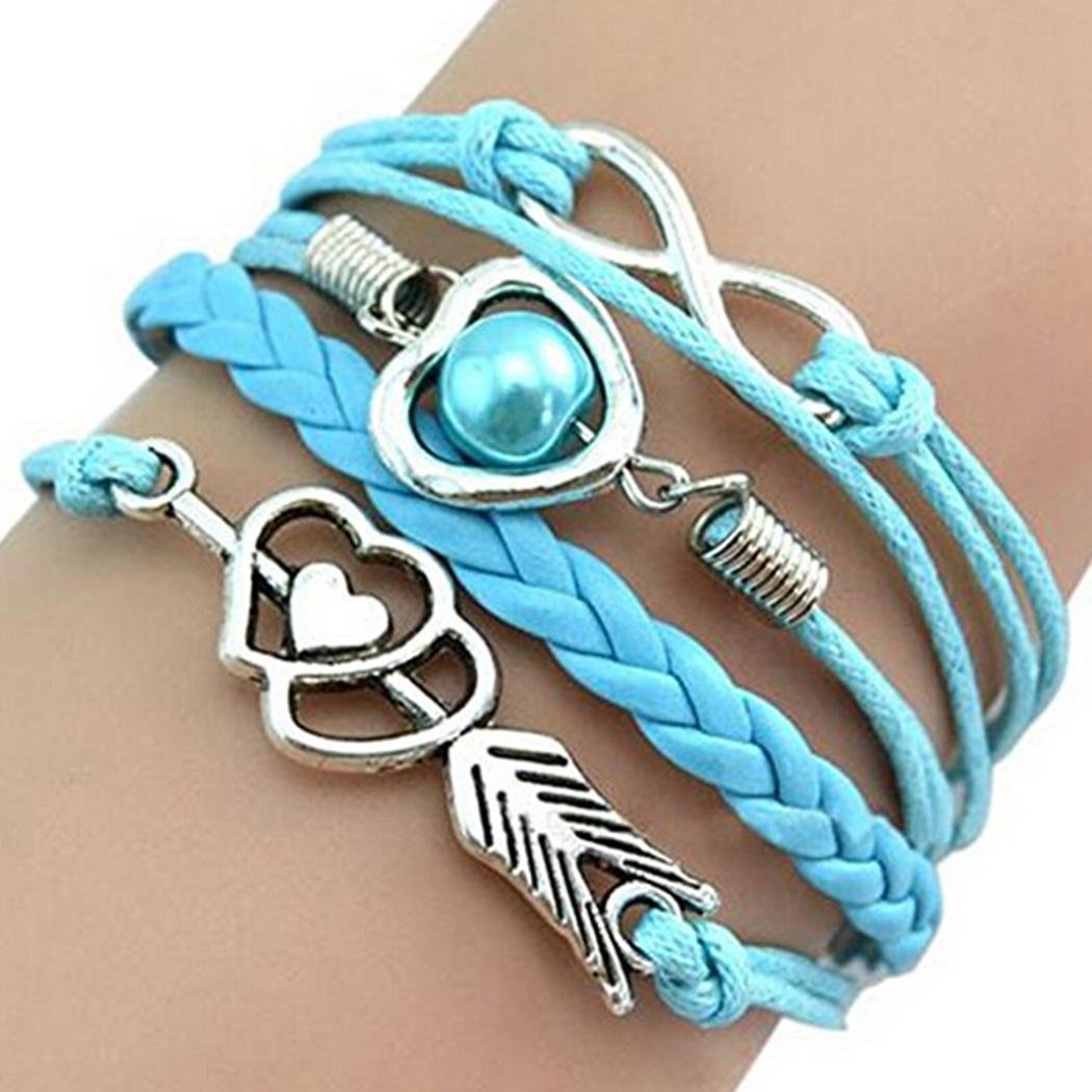 IEnkidu Women Vintage Style Love Infinity Friendship Multilayer Synthetic Leather Braided Bracelet (White)