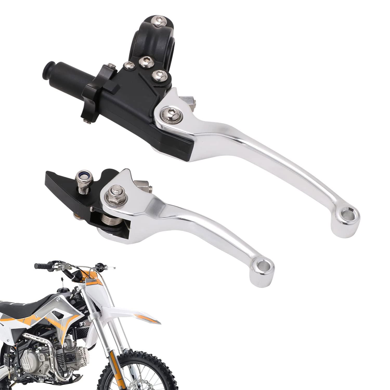 Photo 1 of JFG RACING Motorcycle Brake Clutch Lever 7/8" 22mm Folding Levers Aluminum Alloy Universal for CRF50 KLX SSR TTR 110 125 150 200 250cc Dirt Pit Bike ATV Mini Bike Silver