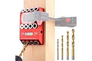 BOXmime 30°/45°/90° Angle Drill Guide Jig, Aluminium Alloy Straight Hole Drilling jig,table Block Attachment Tool for Cable Railing System,Wood Post,Railing Deck Woodworking with 4 drill bits