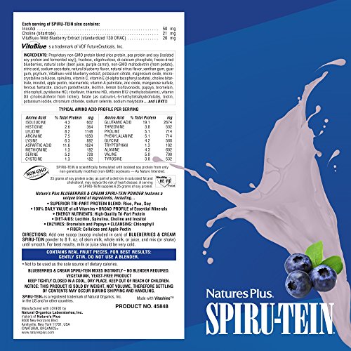 NaturesPlus SPIRU-TEIN Shake - Blueberries & Cream - 1.12 lbs, Spirulina Protein Powder - Plant Based Meal Replacement… - Image 8