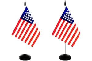 Rotenl 2 Pack America USA Desk Flag, American Table Office Flag with Solid Pole and Stand Base, International Country Flag, 4th of July, Classroom Meeting Desktop Decoration (USA)