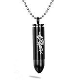 Stainless Steel Dragon Bullet Cremation Keepsake Memorial Ash Urn Necklace - Free 22 Inch Chain (Black)