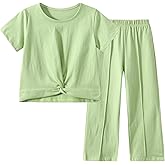 Fdqin Girls Clothing Set 2 Piece Outfits Tie Dye Twist Front Crop Tops and Wide Leg Pants for Casual,Dance,Sport