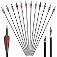 Huntingdoor 30" Archery Carbon Target Arrows Hunting Arrows with Adjustable Nock and Replaceable Field Points for Compound Bow or Recurve Bow (Pack of 12)