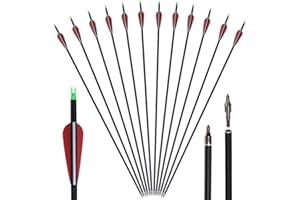 Huntingdoor 30" Archery Carbon Target Arrows Hunting Arrows with Adjustable Nock and Replaceable Field Points for Compound Bo