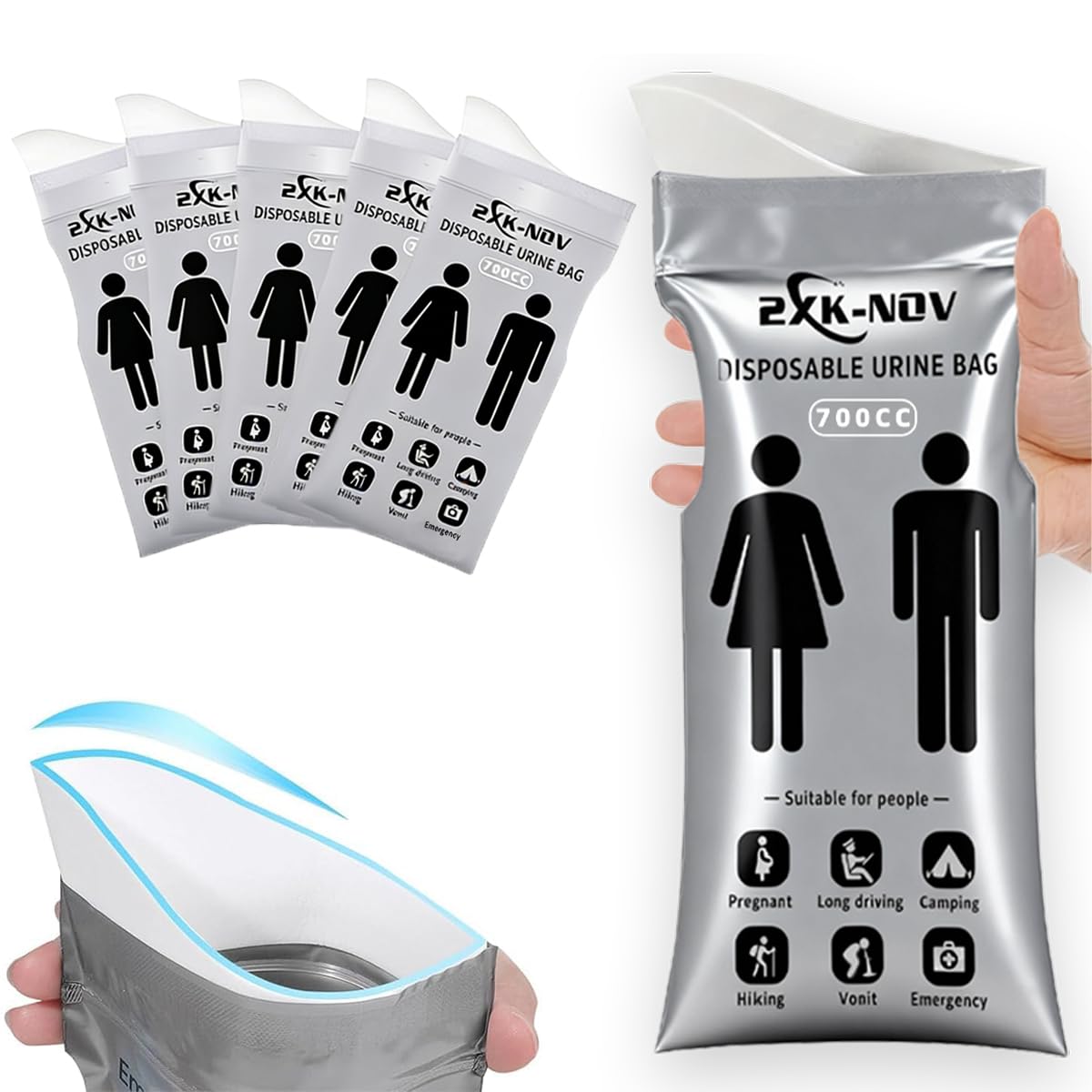 2XK-NOV Disposable Urine Bags for Women - Pee Bags for Men and Children, Portable Urinal for Women, Car Toilet for Adults, Emergency travel toilet, Camping wee bag for vomit, 700ml/900ml (12,700ml)