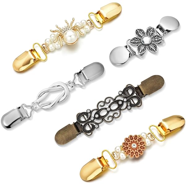 Vintage Sweater Clips 8Pcs Vintage Sweater Shawl Clips Set - Retro Cardigan Collar Clips With Flower Patterns Women's Rose Gold Brushed Finish Band 6mm